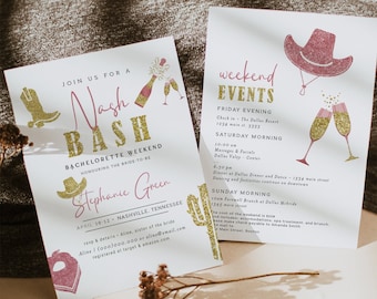Plan wieczoru panieńskiego w Nashville, Szablon planu wieczoru panieńskiego w Nash Bash, Zaproszenie na imprezę Nash Bash, Zaproszenie na imprezę Nash Bash, Plan wieczoru panieńskiego