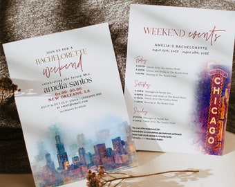 Chicago Bachelorette Itinerary Template, Chicago Bachelorette Party, Bachelorette Invitation and Itinerary Template, Bachelorette Weekend