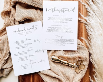 Modern Weekend Events Card, Minimalist Wedding Events Card, Wedding Itinerary Template, Welcome Bag, Editable Wedding Timeline Schedule