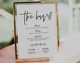 Ellia | Minimalist Bar Menu Wedding Sign, Wedding Drink Sign Printable, Modern Wedding Bar Menu Template, Editable Modern Wedding Signs