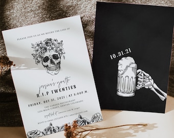 RIP Twenties Party Invitation, Halloween Birthday Invitation Template, Adult Halloween Birthday, 30th Birthday Halloween, Death to My 20s