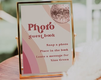 Retro Disco Photo Guest Book Sign, Photo Guestbook Sign, 70's Wedding Photo Guestbook, Photo GuestBook Sign Template,Polaroid Wedding Sign