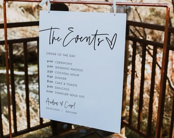 Ellia | Wedding Order of Events Template Printable, Modern Order of Events Sign, Wedding Order of the Day, Wedding Timeline Sign Download
