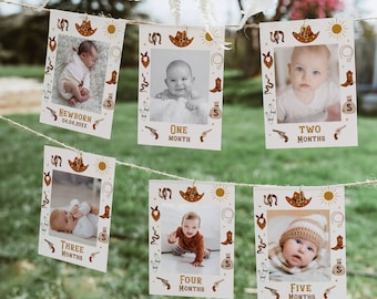 THEO | 私の最初のロデオ誕生日写真バナー、カウボーイの最初の誕生日写真バナー、ウエスタン1歳の誕生日写真バナー、カウボーイの月間マイルストーン