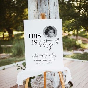 Photo Birthday Welcome Banner, Modern Birthday Welcome Sign, Welcome Party Sign, 50th Birthday Decor Women, ANY Age, Birthday Man 40th 30th