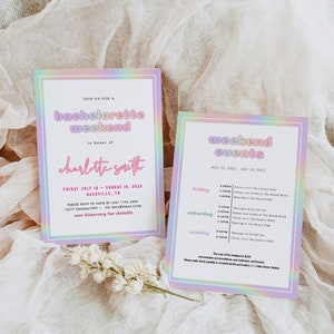 Holographic Space Cowgirl Bachelorette Invitation & Itinerary, Disco Bachelorette Itinerary Template, 90&#39;s Bachelorette Itinerary, YK2 Bach