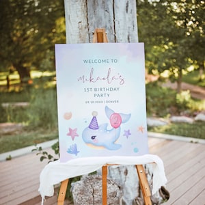 Pink Dolphin Birthday Welcome Sign, Dolphin Welcome Sign Template, Girl Under the Sea Birthday Welcome Sign Template, Ocean Girl Party Decor