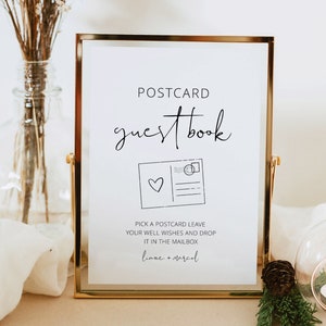 Postkarten-Gästebuch Schild, Alternatives Gästebuch Hochzeitsschild, Einzigartiges Gästebuch für Hochzeit, Bearbeitbares Gästebuch für Hochzeitsvorlage DIY