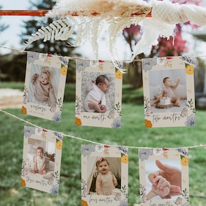 EVA | Wildblumen Foto Banner zum 1.Geburtstag, Foto Banner zum 1.Geburtstag, Frühling Foto Display Banner, Frühling 1.Geburtstag DIY
