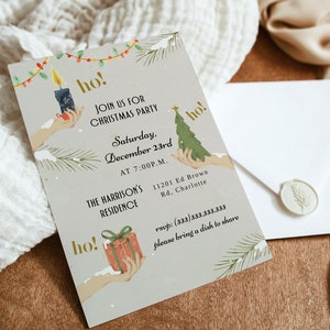 Ho Ho Ho Christmas Party Invitation, Editable Christmas Invitation Digital Download, Editable Holiday Party Invitation Template, Templett