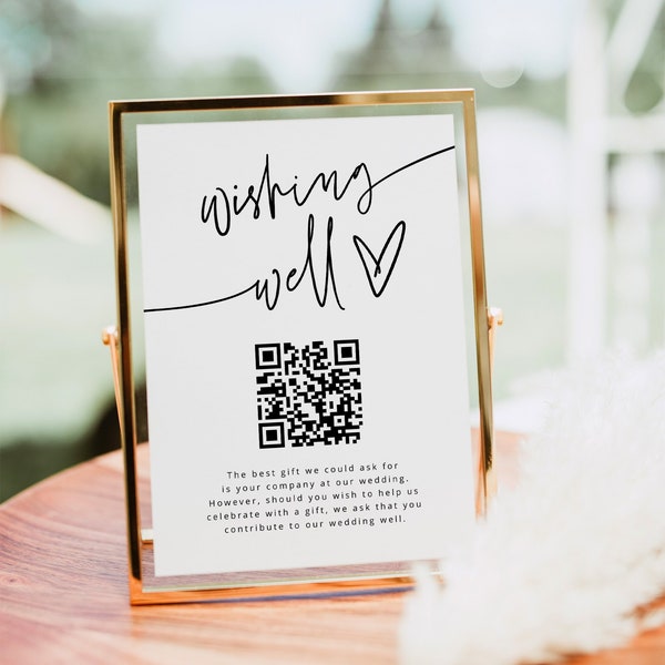 Wedding Wishing Well QR Code Sign, Wishing Well QR Code, Qr Wedding Fund Insert, Venmo Wedding Cash Gift, Modern Wedding Reception Table DIY