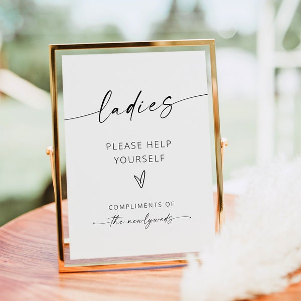 Ladies Bathroom Sign Template, Wedding Bathroom Basket Sign, Ladies Room Sign, Wedding Bathroom Sign,  Modern Minimalist Wedding | MIA