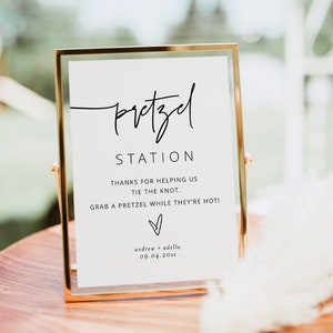 ELLIA | Pretzel Station Bar Sign, Pretzel Wedding Sign Editable, Pretzel Bride and Grooms, Snack Bar Sign Wedding, Reception Favor Signs DIY