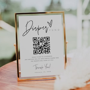 ELLIA | Diaper Fund Sign, Venmo Baby Shower Sign, Minimalist Baby Shower Cash Gift, Editable Template, Instant Download, Templett