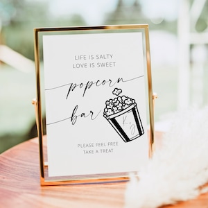 Wedding Popcorn Bar Sign Template, Let's Get This Party Poppin' Sign, Modern Wedding Popcorn, Popcorn Bar Wedding, Editable Template | MIA