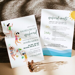 Beach Bachelorette Party Itinerary, Tropical Bachelorette Party Invitation, Pool Bachelorette Invite, Editable Bachelorette Itinerary,