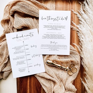 Modern Weekend Events Card, Minimalist Wedding Events Card, Wedding Itinerary Template, Welcome Bag, Editable Wedding Timeline Schedule
