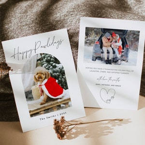 Happy Pawlidays Christmas Card con foto, Pet holiday Christmas Card, Pawlidays Card Template, Arch Photo Minimalist Christmas Card Pet DIY