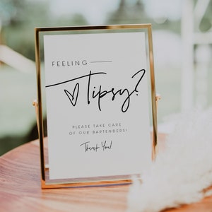 Ellia | Wedding Bartender Tips Sign, Modern Wedding Bar Sign, Feeling Tipsy Sign, Wedding Bartender Sign, Wedding Tips Sign, Signage, DIY