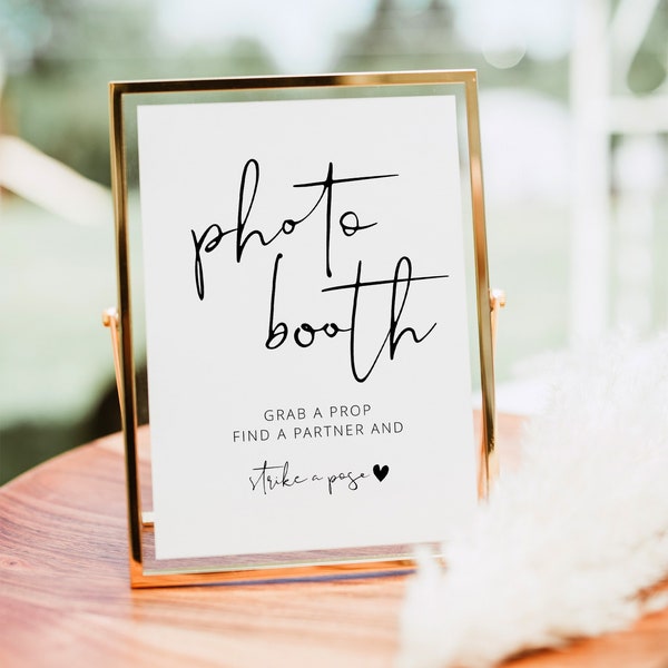 Photo Booth Sign Template Wedding, Strike A Pose Sign, Wedding Photobooth Sign, Modern Wedding Reception Signs Editable, DIY Minimalist