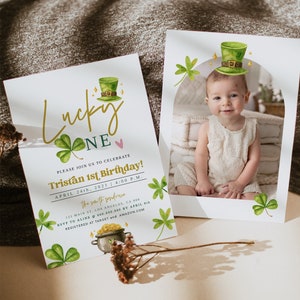 Lucky One First Birthday Boy, Saint Patricks Day Lucky One 1st Birthday Invitation, Shamrock Invitation, Editable First Birthday Evite, DIY