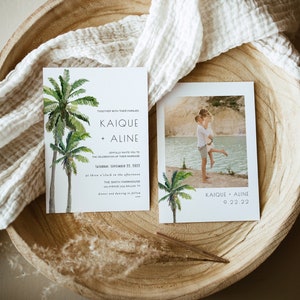 CLAIRO | Palm Tree Wedding Invitation, Tropical Wedding Invitation Template, Beach Wedding Invitation, Modern Tropical Wedding Invite, DIY