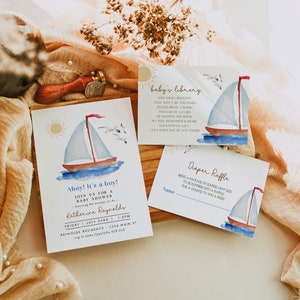Ahoy Its a Boy Baby Shower Bundle, Ahoy Its a Boy Baby Shower Invitation Suite, Nautical Baby Shower Invite Suite, Baby Shower Sailboat
