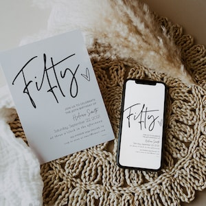 Ellia | 50th Birthday Invitation Template, Fifty Birthday Invitation Template, Adult Birthday Invitation, fifty and fabulous, Templett