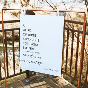 Señal de unidad con cordón de tres hilos, señal de ceremonia de unidad, señal de unidad personalizada para boda, versículo bíblico de Eclesiastés 4:9-12, boda cristiana