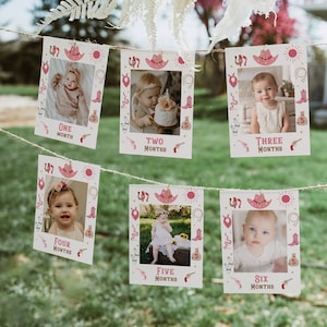 DORA / My First Rodeo Birthday Photo Banner, Banner mensile di primo compleanno modificabile, Cowgirl First Birthday Photo Banner, Cowgirl Milestone