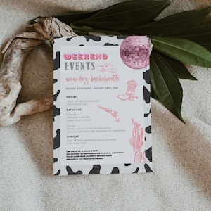 Space Cowgirl Bachelorette Itinerary, Disco Bachelorette Itinerary, Nashville Bachelorette Itinerary, Last Ride Bachelorette, Bach Evite DIY