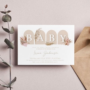 Schlichte Baby Shower Einladung, Beige Baby Shower Editierbare Einladung, gedecktes Ton Panel Gender Neutral Braun Baby Shower Template Einladung