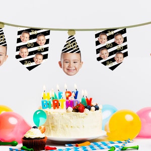 Birthday Banner Personalized Photo, Custom Face Banner, 30th Birthday Decorations, Custom Banner with Photo, Custom Photo banner, Printable