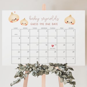 Dumpling Baby Shower Due Date Calendar, Bao Dumpling Baby Shower Decor, Baby Shower Due Date Game, Guess The Arrival Baby Shower Game DIY
