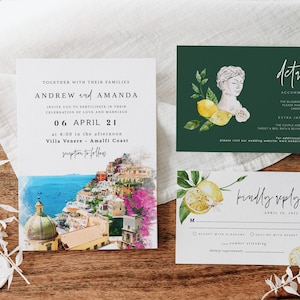 Amalfi Coast Wedding Invitation, Positano Amalfi Coast Wedding Invitation, Destination Wedding Invitation Template, Italian Wedding Invite