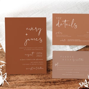 Terracotta Wedding Invitation Template, Minimal Burnt Orange Wedding Invite, Desert Wedding Invitation, Rust Wedding Invitation DIY Editable