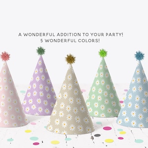 Daisy Retro birthday party hats, two groovy birthday hats, birthday 70s birthday party hats, digital downloads, DIY