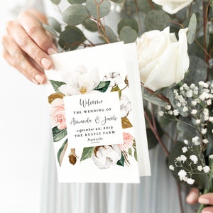 Wedding Programs Template Folded, Magnolia Wedding Programs, INSTANT DOWNLOAD, Folded Booklet, Order of Service Template, Catholic Wedding