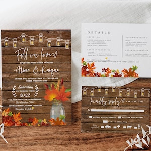 Invitación de boda de otoño, Invitación de boda de otoño, Invitaciones de amor, Invitaciones de boda, Invitación de boda de otoño rústico, Templett