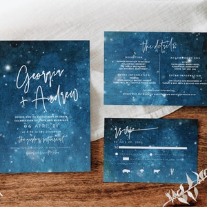 Starry Night Wedding Invitation, Celestial Wedding Invitation Set, Editable Wedding Invitation Set, Full Moon Wedding Invite, Moon Wedding