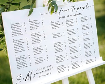 Minimalist Alphabetical Seating Chart Sign, Our Favorite People Seating Chart, Modern Wedding Seating Chart Poster, Editable Template DIY