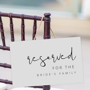 Reserved Sign Wedding Ceremony, Reserved Seat Card, Wedding Reserved Seating Tent Card, Reserved for the Brides Grooms Family, Modern, DIY