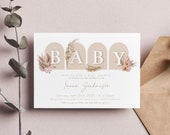 Simple Baby Shower Invitation, Beige Baby Shower Editable Invitation, Muted Tone Panel Gender Neutral Brown Baby Shower Template Invite