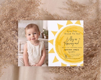 First trip around the sun birthday invitation, Sunshine 1st Party, Our little sunshine Invitation, Sun 1st Birthday, You Are My Sunshine,