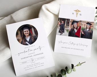 Nurse Graduation Invite, RN Graduation Invitation Editable, RN Graduation Announcement, Nursing Graduation Invitation, Photo Graduation