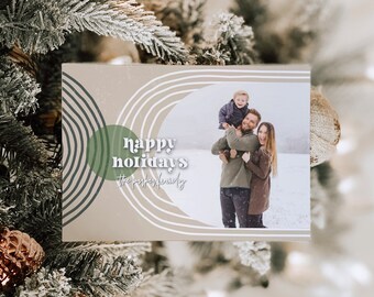 Boho Christmas Card Photo Arch, Minimal Christmas Card Imprimable Editable Holiday Template, Arched Photo Holiday Cards, Templett, DIY