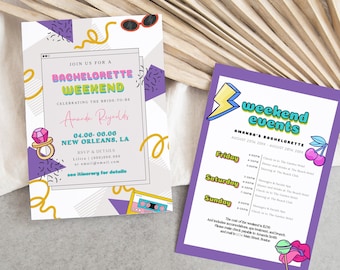 90's Bachelorette Invitation Template, 90s Bachelorette Invitation & Itinerary, 90's Themed Bachelorette Party, Retro Bachelorette Invite