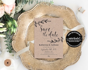Save the Date Template, Save the Date Instant Download,  Rustic Save The Date Card, 100% Editable,  Save our Date Card Template