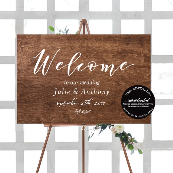 Rustic Wedding Signs Wood Template Instant Download, Rustic Wedding Signs Printable, FAUX WOOD Welcome Sign, Welcome Poster Editable