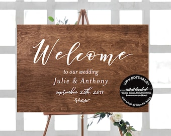 Rustic Wedding Signs Wood Template Instant Download, Rustic Wedding Signs Printable, FAUX WOOD Welcome Sign, Welcome Poster Editable